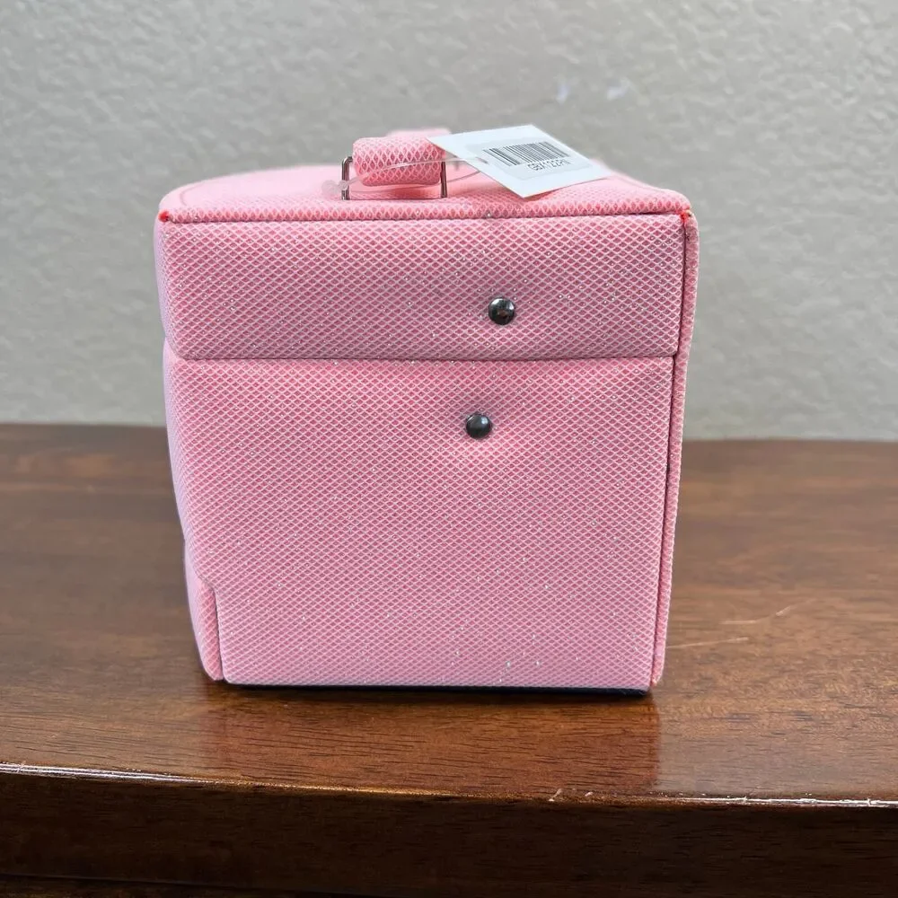 Jewelry storage organizer box with Mirror Pink giftable rings watches necklace